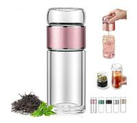 Tryteava, infusore per tè intelligente 3 in 1, in vetro a doppio strato, separatore per tè, portatile, a doppia parete, design Flip & Brew, per tè in fiore e sfusi (rosa, 350 ml)
