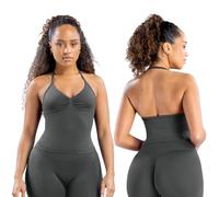 TRYTO Impact Longline Strappy Top Donna Impact Longline Halter Top Allenamento Longline Tank Top Compressione Palestra Fitness, Grigio Squalo, M