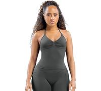 TRYTO Impact Longline Strappy Top Donna Impact Longline Halter Top Allenamento Longline Tank Top Compressione Palestra Fitness, Grigio Squalo, M