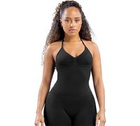 TRYTO - Top a spalline lungo da donna, halter, per allenamento, tank top a compressione da palestra, fitness, Nero mezzanotte., XS