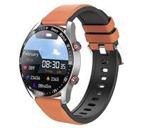 TS TAC-SKY ECG + PPG Chiamata Bluetooth Smart Watch da Uomo Full Touch Sport Watch Health Tracker Smartwatch da Uomo Impermeabile for Android iOS (Color : Brown Leather Belt)