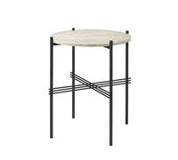 TS Tavolino da Esterno Rotondo Ø40 Travertino Bianco/Nero