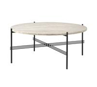TS Tavolino da Esterno Rotondo Ø80 Travertino Bianco/Nero
