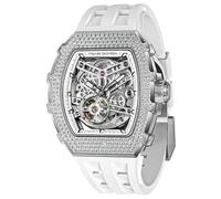 TSAR BOMBA Tonneau, orologio automatico da uomo, di lusso, con scheletro, meccanico, impermeabile fino a 50 m, analogico, unico, quadrato, quadrante grande, con cinturino in silicone, D-argento