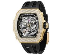 TSAR BOMBA Tonneau, orologio automatico da uomo, di lusso, con scheletro, meccanico, impermeabile fino a 50 m, analogico, unico, quadrato, quadrante grande, con cinturino in silicone, D-goblack