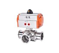 TSCFHGQI Valvola a Sfera a Tre Vie con Morsetto Pneumatico da 63 mm Mandrino a Doppio Effetto in Acciaio Inossidabile Tipo T/L Valvole a Sfera a Taglio rapido(L Type)