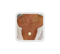 TseanYi Collana a strati con disco a moneta d'oro Collana a catena con paillettes a strati Catena a clip a strati Collane girocollo Boho Circle Paillettes Collane con ciondolo a catena multistrato