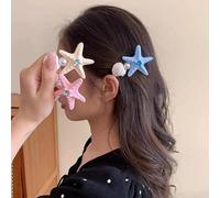 TseanYi Fermaglio per capelli a forma di stella marina con perla e stella marina grande forcina blu stella marina vintage conchiglia perla stella clip per capelli Boho Seastar Beach Hairpiece Bobby