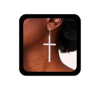 TseenYi Argento Grande Croce Orecchini A Cerchio Gotico Perla Croce Dangle Orecchini Perle D'argento Crocifisso Goccia Orecchino Punk Religioso Cristiano Orecchino Gioielli Per Le Donne