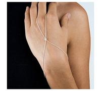 TseenYi, Bracciale baciamano argentato con anello con cristallo, minimalista, bohémien, per donne e ragazze