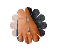TseenYi Bracciale con ciondolo croce a moneta Bracciale in argento Mary Bracciale con rosario a catena a maglie con perline incrociate Bracciale con nappa con ciondolo a croce