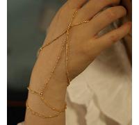 TseenYi Braccialetto da polso in oro con anello da polso, stile boho, schiavo, catena a mano, in lega, per donne e ragazze (oro)