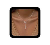 TseenYi Collana Bohemia Croce Y Goccia Argento Numero 8 Collana Girocollo Crocifisso Vintage Collane Ciondolo Regolabile Religioso Cristiano Catena Collane Gioielli Per Le Donne