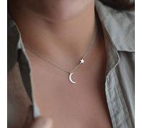 TseenYi Collana con ciondolo a forma di luna, piccola stella dorata, collana girocollo bohémien, gioielli per donne e ragazze, 1 Count (Pack of 1), Metallo Argento