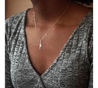 TseenYi - Collana con ciondolo a forma di tuono, in argento, stile minimalista, con catenina corta, per donne e ragazze (argento)