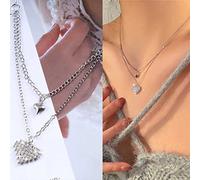 TseenYi Collana Cuore Argento Cristallo Cuore Stratificato Mini Amore Ciondolo Collana Girocollo Scintillante Cz Strass Collana Catena Gioielli Per Donne E Ragazze Regali