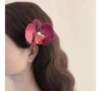 TseenYi Fermagli per capelli a forma di orchidea rossa con orchidea rossa in tessuto grande clip floreale farfalla orchidea forcina floreale perla floreale da sposa copricapo da sposa clip per capelli