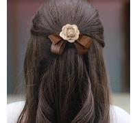 TseenYi Fermagli per capelli con camelia con fiocco e nodo, fermagli per capelli marroni con camelia, fermagli per capelli grandi e grandi, accessori per capelli in raso da sposa