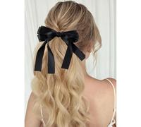 TseenYi Fermagli per capelli grandi Fermaglio per capelli in raso con coda di fiocco lungo Forcine per capelli con fiocco grande Fermaglio per capelli in raso con coda di fiocco nero
