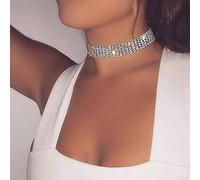 TseenYi - Larga collana girocollo a strati di diamanti sintetici, in argento, a catena da tennis, corta, brillante, per donne e ragazze