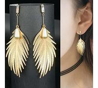 TseenYi Orecchini A Foglia D'oro Borchie Lunghe Foglie Piuma Orecchini Boho Perla Pendente Orecchini A Foglia Lunga Piuma Dangle Orecchini Di Cristallo Borchie Per Le Donne E Le Ragazze