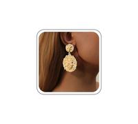 TseenYi Orecchini a forma di testa di leone con moneta in oro testurizzato orecchini pendenti con testa di lombo ritratto orecchino a goccia martellato geometrico rotondo fascino earirng personalità