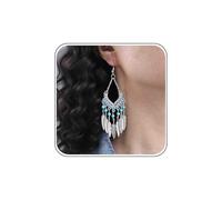 TseenYi Piuma Tribale Nappe Orecchini Vintage Turchese Perline Goccia Orecchini Argento Etnico Filigrana Piuma Orecchino Gitano Lampadario Gancio Orecchino Gioielli Per Le Donne