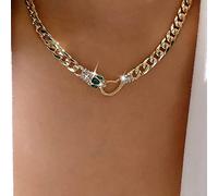 TseenYi Punk Serpente Collana Ciondolo Oro Chunky Catena Choker Neckalce Verde Cristallo Vintage Serpente Collana Spessa Curb Catena Serpente Catena Chunky Collana Gioielli Per Le Donne Ragazze