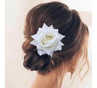 TseenYi Rosa Fiore Fermaglio Per Capelli Grande Fiore Tessuto Fermaglio Per Capelli Bianco Floreale Rosa Parrucchino Matrimonio Sposa Spilla Due Wayjewelry