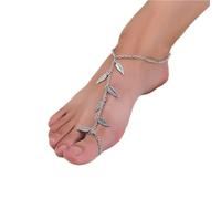 TseenYi Sandali A Piedi Nudi Cavigliere Bracciale Boho Foglia Argento Sandali A Piedi Nudi Cavigliere Punta Spiaggia Nappe Moda Catena Punta Gioielli per Donne e Ragazze (1 Pz)