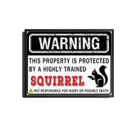 TSEZLOJH Targa in latta divertente con scritta "This Property is Protected by A Highly Trained Squirrel", 30,5 x 40,6 cm, cornice in metallo