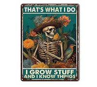TSEZLOJH Targa in metallo con scritta "Gardening That's What I Do I Grow Stuff and I Know Things", decorazione da parete per famiglia, bar, ristorante, caffè, bagno, garage, ufficio, 30,5 x 40,6 cm