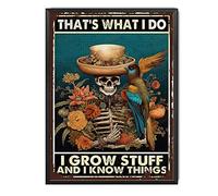 TSEZLOJH Targa in metallo con scritta "Gardening That's What I Do I Grow Stuff and I Know Things" in metallo, decorazione per bar, pub, 30,5 x 40,6 cm, con cornice in metallo