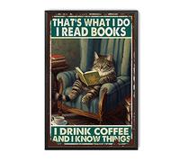 TSEZLOJH Targa in metallo con scritta in inglese "This is what I Do I Read Books Drink Coffee Cat for Home Gate Garden Bar Restaurants Cafes Office Store Pubs Club Sign Gift 20,3 x 30,5 cm Metal