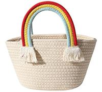 Tsffae Bella Borsa con Nuvola Arcobaleno Borsa Spiaggia per Le Vacanze Mare Borse in Cotone Fatte a Mano Borsa in Tessuto di Paglia Accessori Moda per Ragazze per Bambini