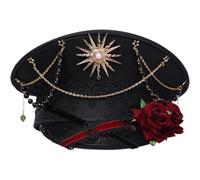 Tsffae Cappello Militare Lolita Gotico per Croce Nera Marinaio Piatto Steampunk Cappelli Capitano Yacht Cappello Festa Decorazione per Costume di Halloween