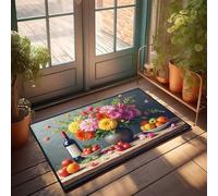 TSGB Divertente zerbino per esterni con motivo natura morta con fiori e frutta, tappetino per le vacanze, tappetino grande per esterni (65 x 90 cm)