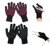 TSHAOUN 2 Pares Guantes Resistentes al Calor Guante Para Plancha Pelo, Peluquería Guantes Anti-Quemaduras con Nódulos de Silicona para Herramientas de Cabello, Varita de Rizador