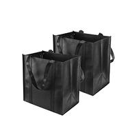 TSHAOUN 2 Pezzi Borsa per la Spesa Portatile 38 x 33.5 x 25.5cm Borsa Della Spesa Pieghevole Riutilizzabile Nera con Piccolo Gancio Perfetto per Shopping, Viaggi, Picnic, Spiaggia (2 Pack)