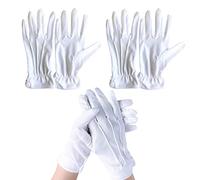 TSHAOUN 3 Paia Bianco Guanti di Cotone Cucito con Bottone Guanti da Cerimonia Bianchi Guanti di 100% Cotone, Guanti per Adulti per Formale Abito da Sera Gioielli Ispezione