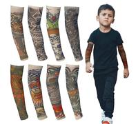 TSHAOUN 8 Pezzi Maniche Tatuaggi per i Bambini Maniche con Tatuaggi Manicotti con Tatuaggi Temporanei Finti Maniche per Ragazzi e Ragazze, Realistico Tattoo Finti Maniche di Braccia (8PCS)