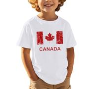 Tshirt Bianca Bambino - Maglietta a Maniche Corte per Bambini Casual Comoda e alla Moda Sportiva con Stampa a Foglia d'Acero per la Festa Nazionale Canadese Europea Giorno dell'indipendenza