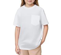 Tshirt Bianca Bambino - Magliette a Rete per Bambini a Maniche Corte semplici per Bambini e Bambine Unisex con Scollo Rotondo e Tasca (White 3-4 Years)