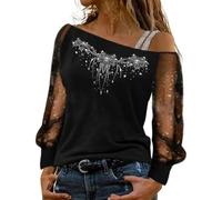 Tshirt Donna con Paillettes, Maglietta da Donna Camicette Festive da Donna Nere Eleganti Sexy per la vigilia di Capodanno Top con Paillettes Casual Moderno con Camicia Elegante con Paillettes