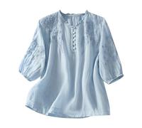 Tshirt Donna Cotone Basic Maglietta Donna Casual Ricamata Ampia Cotone Arte Maglia Classica Vintage Spiaggia Estiva