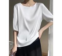 Tshirt Donna Manica Corta,Donna Elegante Top In Seta Girocollo Camicie Estive Manica Media Elegante Camicetta Top A Tunica In Raso Canotte Sexy Di Base Canotte Sottili T-Shirt Per Ragazze Donne,Bian