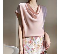 Tshirt Donna Manica Corta,Top in Raso di Seta T-Shirt Estive A Strati Collo Ad Anello Canotta Camicette Drappeggio Frontale Dolman Tunica Top Eleganti Magliette Casual Cami Top Canotta Camicia Basic