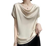 Camicia Donna Elegante in Raso di Seta, T-Shirt Estive A Strati Con Collo Ad Anello, Canotta Top Dolman Con Front Drape, Tunica Elegante Casual Basic per Ragazze D