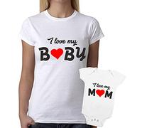 Tshirt e Body Madre Figlia Festa della Mamma I Love My Mom I Love My Baby Madre e Figlio -Maglietta Festa della Mamma