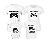 Tshirt Famiglia - Gamers - Giocatore 1 - Giocatore 2 - Giocatore 3 - Players - Videogame - Maglietta Joypad - Body Neonato - Magliette Coordinate